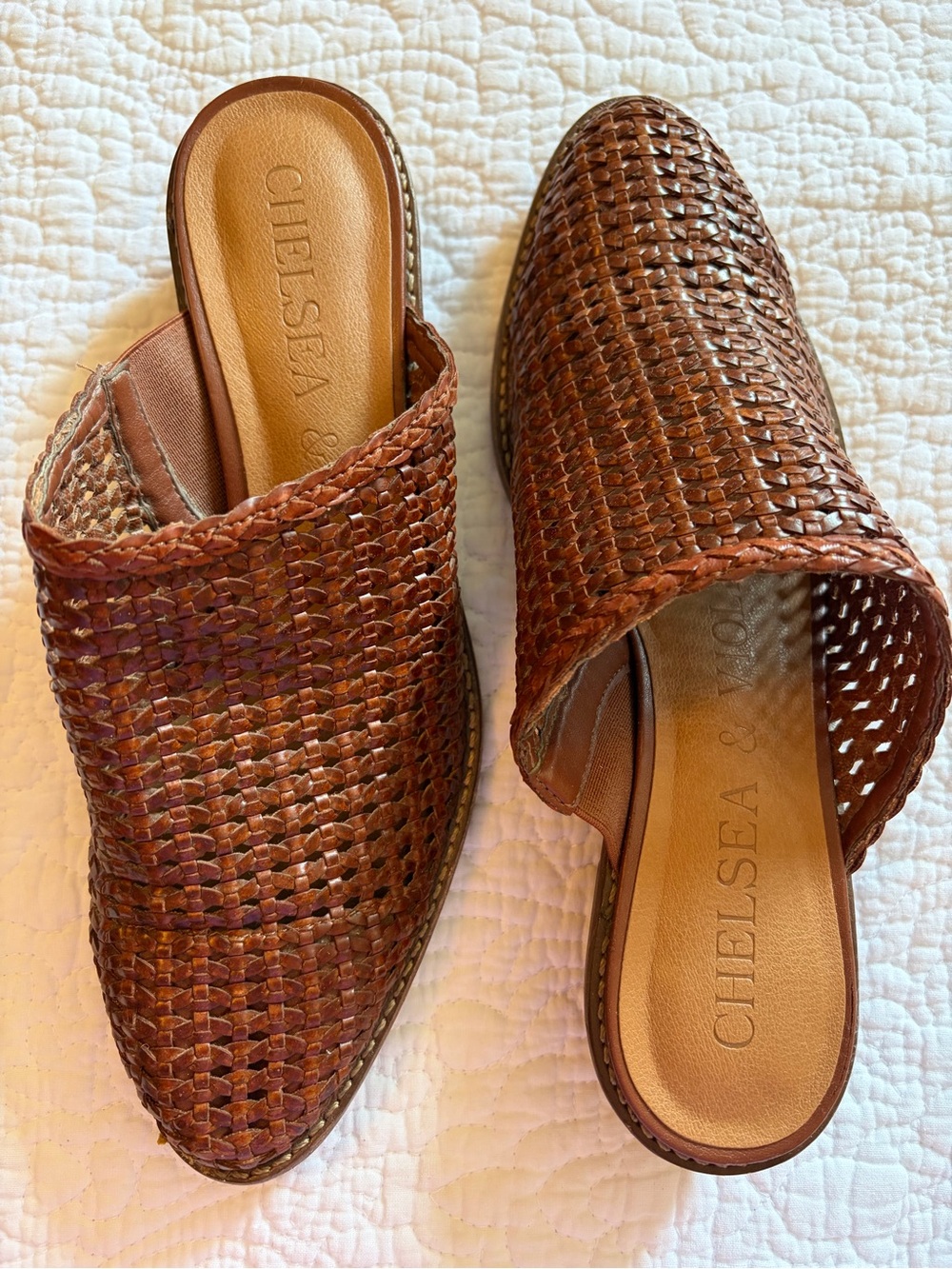 Chelsea & Violet Woven Brown Slip-On Mules
